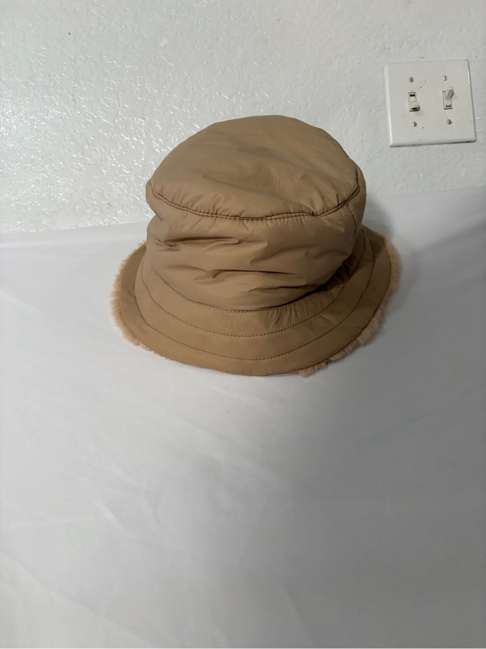 torrid Beige Bucket Hat with Faux Fur Edge